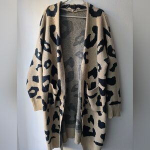 Source Unknown Beige and Black Leopard-Print Open Cardigan